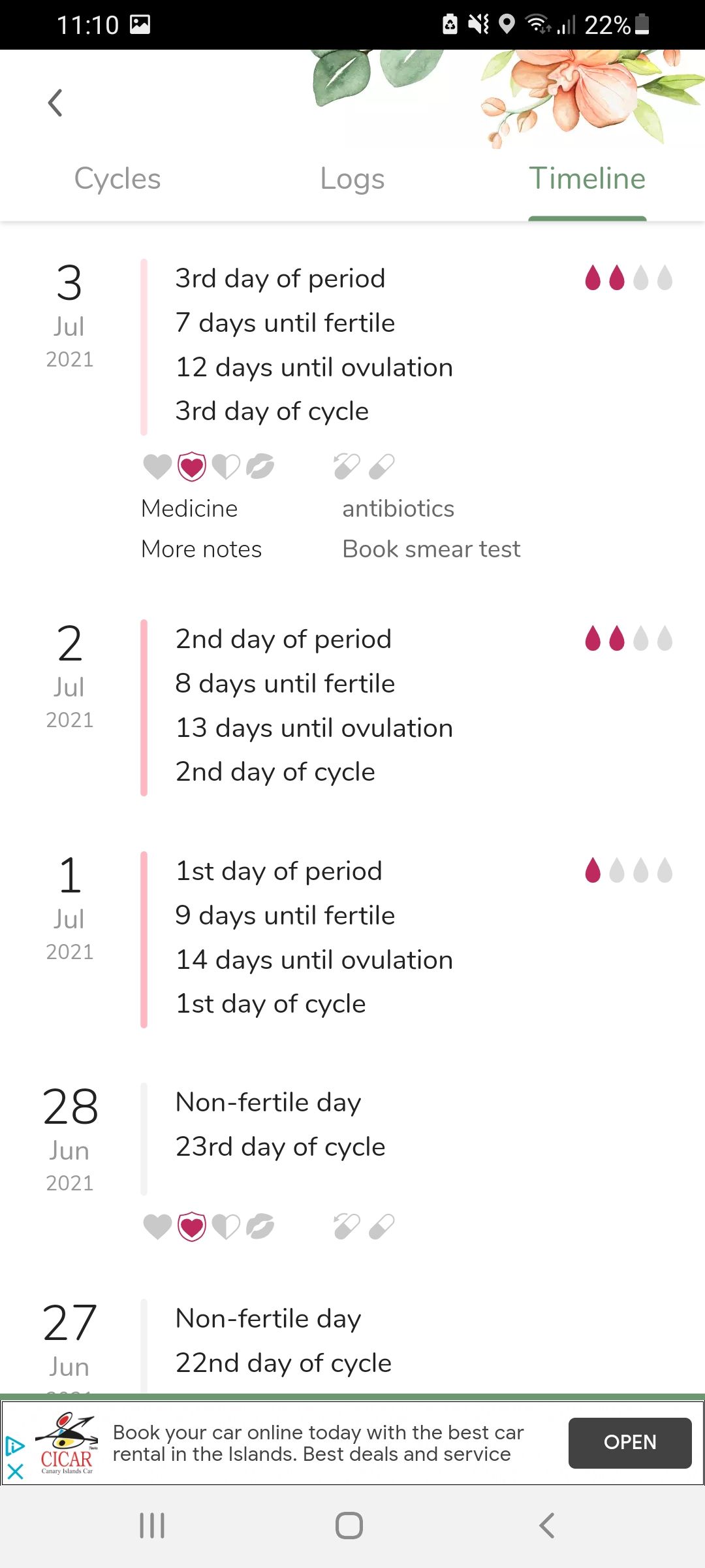 My calendar period app timeline view
