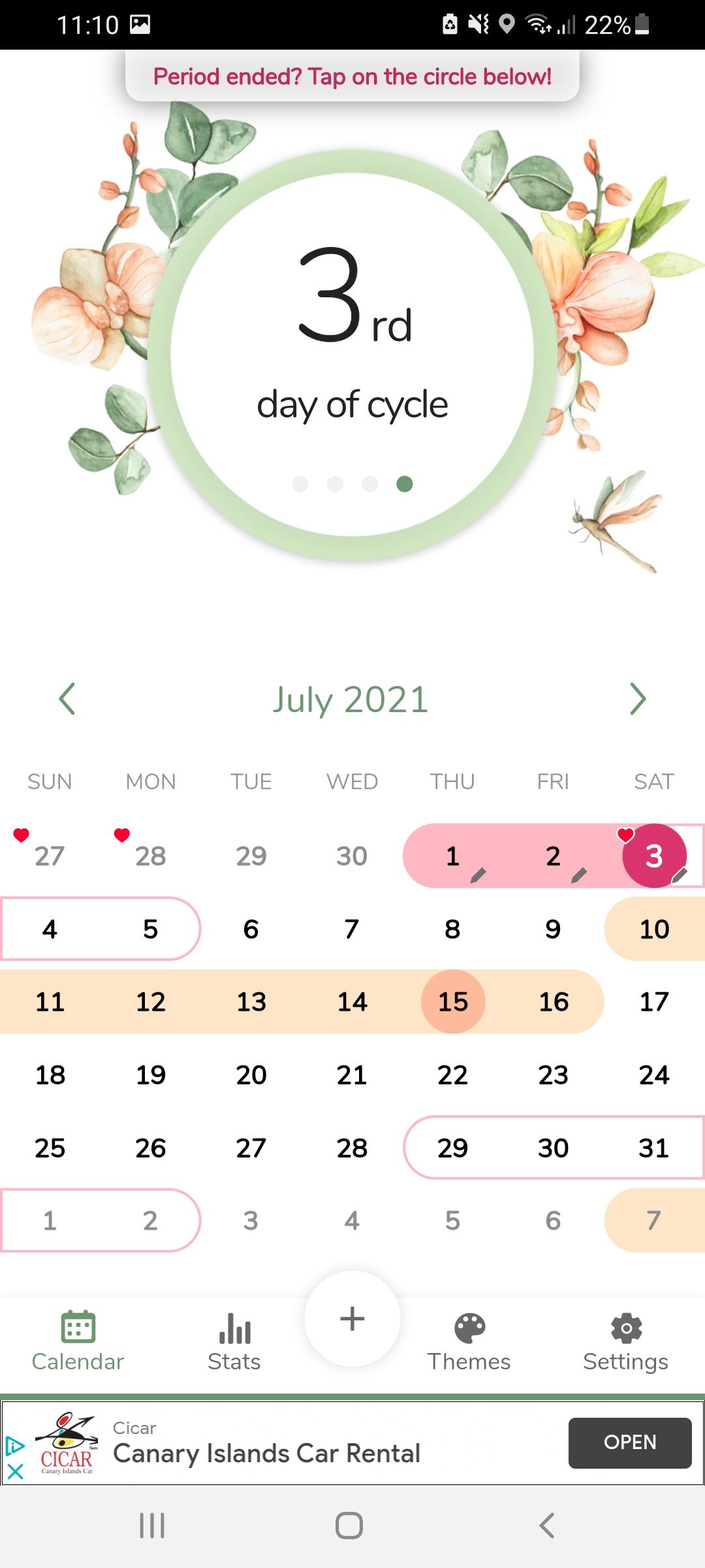 My calendar period tracking app home page