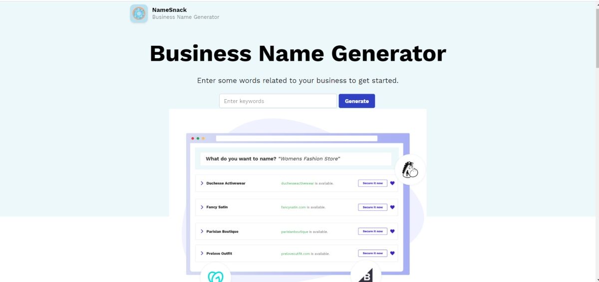 Choose the perfect business name with NameSnack