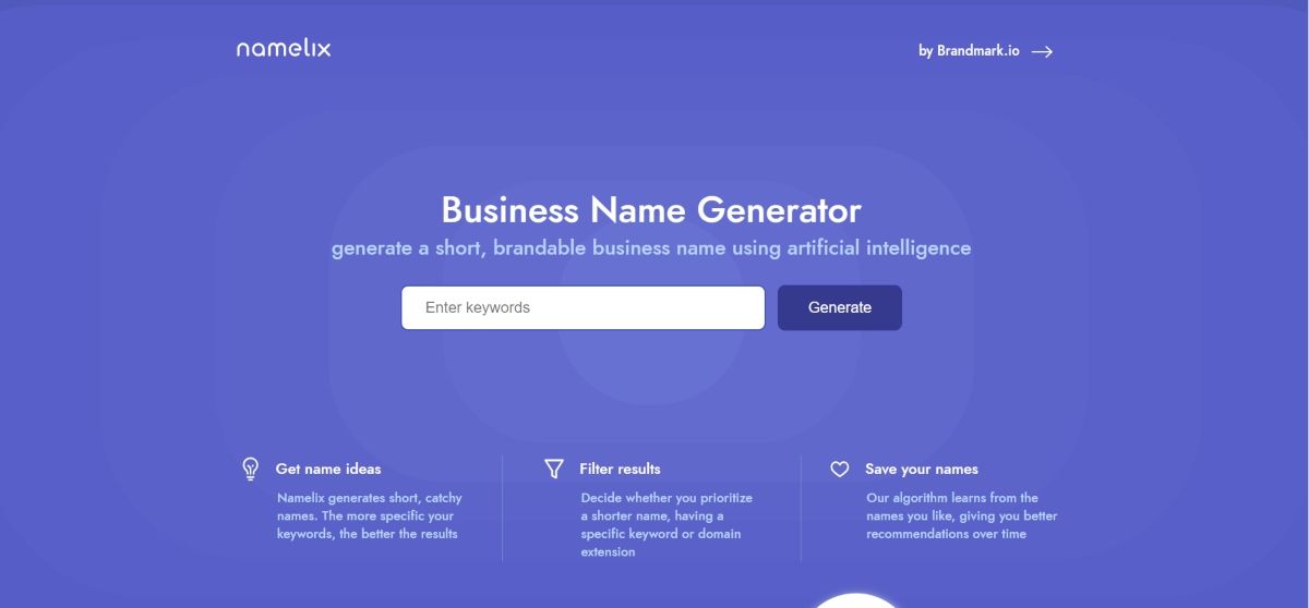 Choose the perfect business name with Namelix