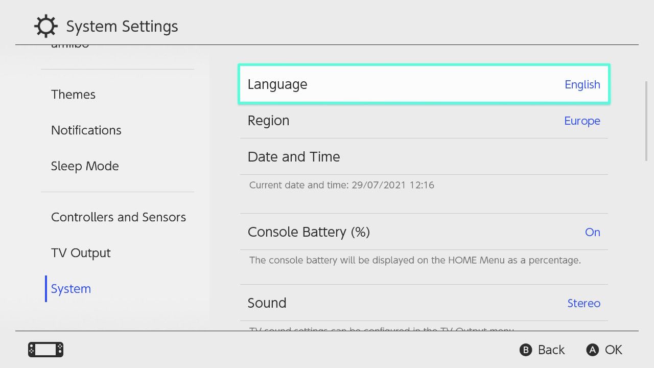 Nintendo Switch Language English