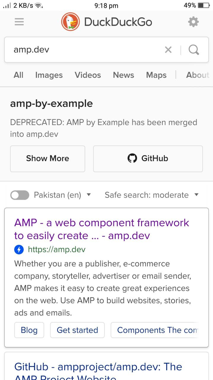 Non-AMP Search Result on Duckduckgo