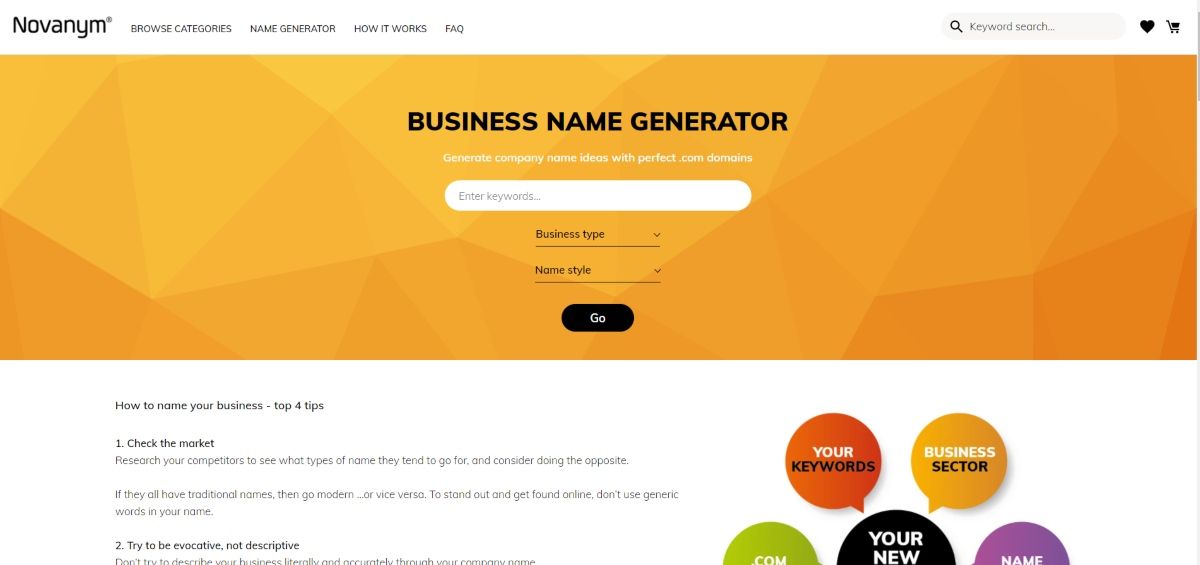 Choose the perfect business name with Novanym