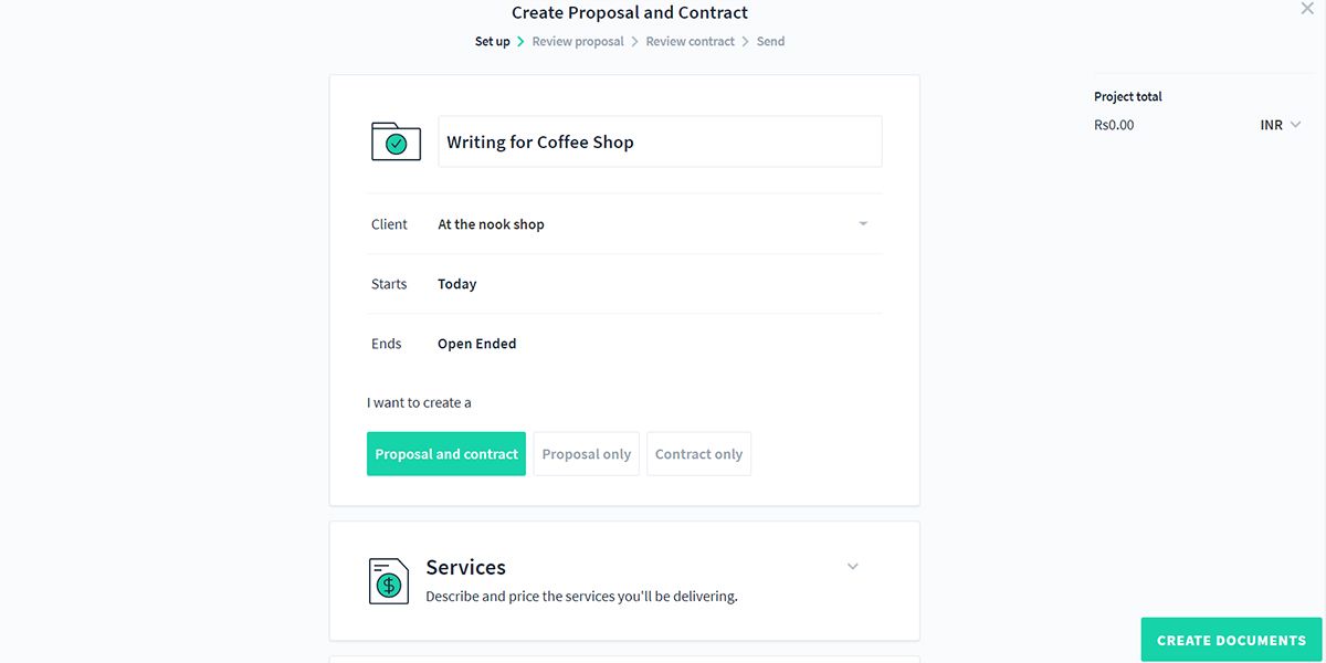 Visualization of creating a freelance project proposal in And.co