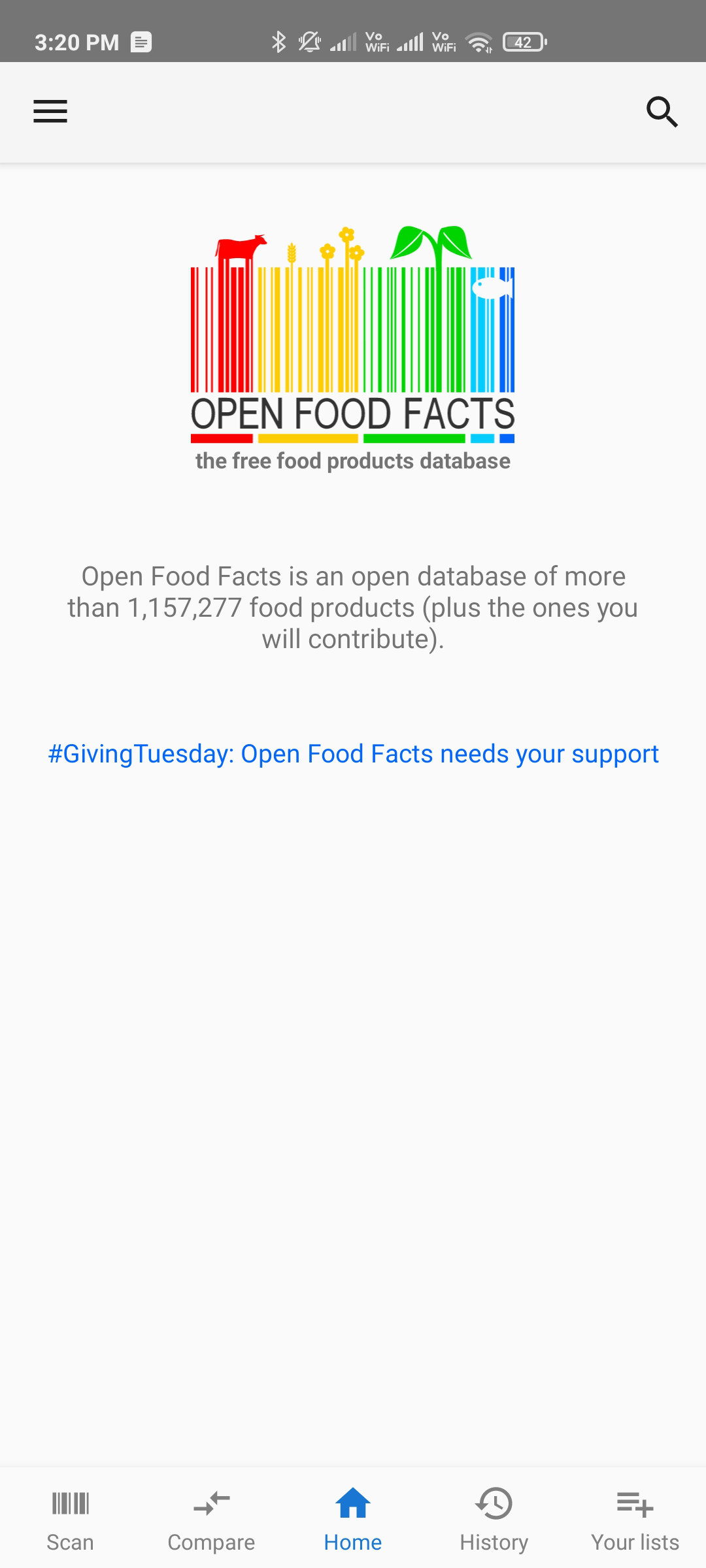 صفحه اصلی Food Facts را باز کنید