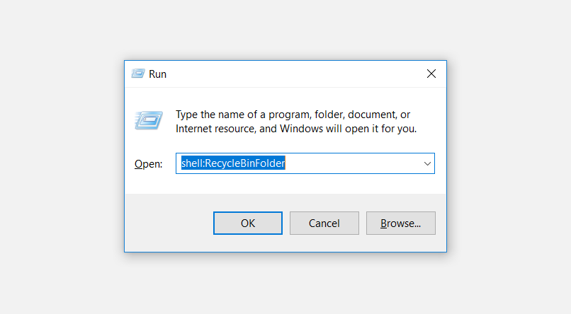 Opening the Recycle Bin Using the Run Command Dialog Box