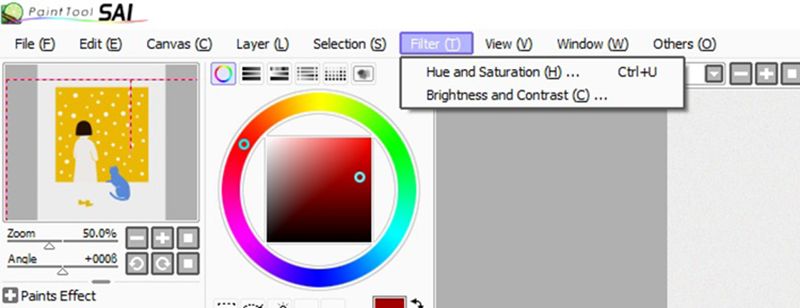 PaintTool SAI filter options