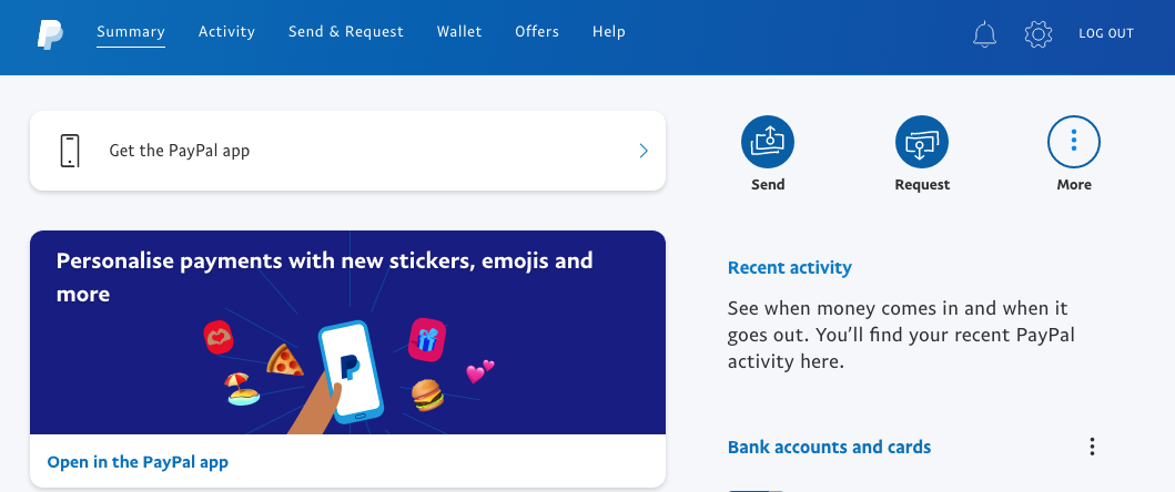 PayPal account homescreen - Come usare PayPal: una guida per principianti
