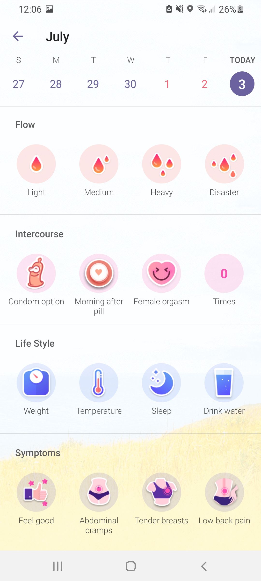 Track symptoms in Ovulation Period Tracking app 