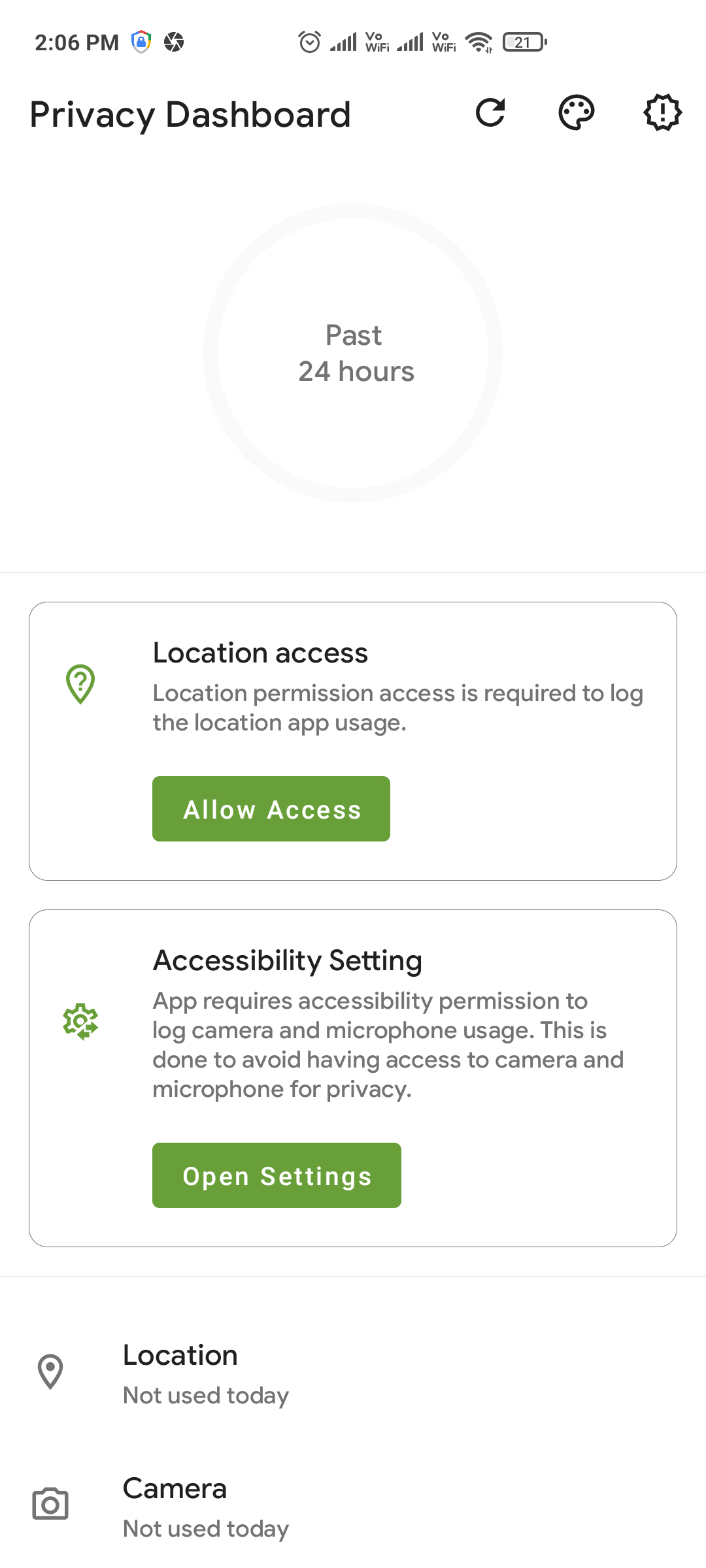 Privacy Dashboard asking for Location and Accessibility access