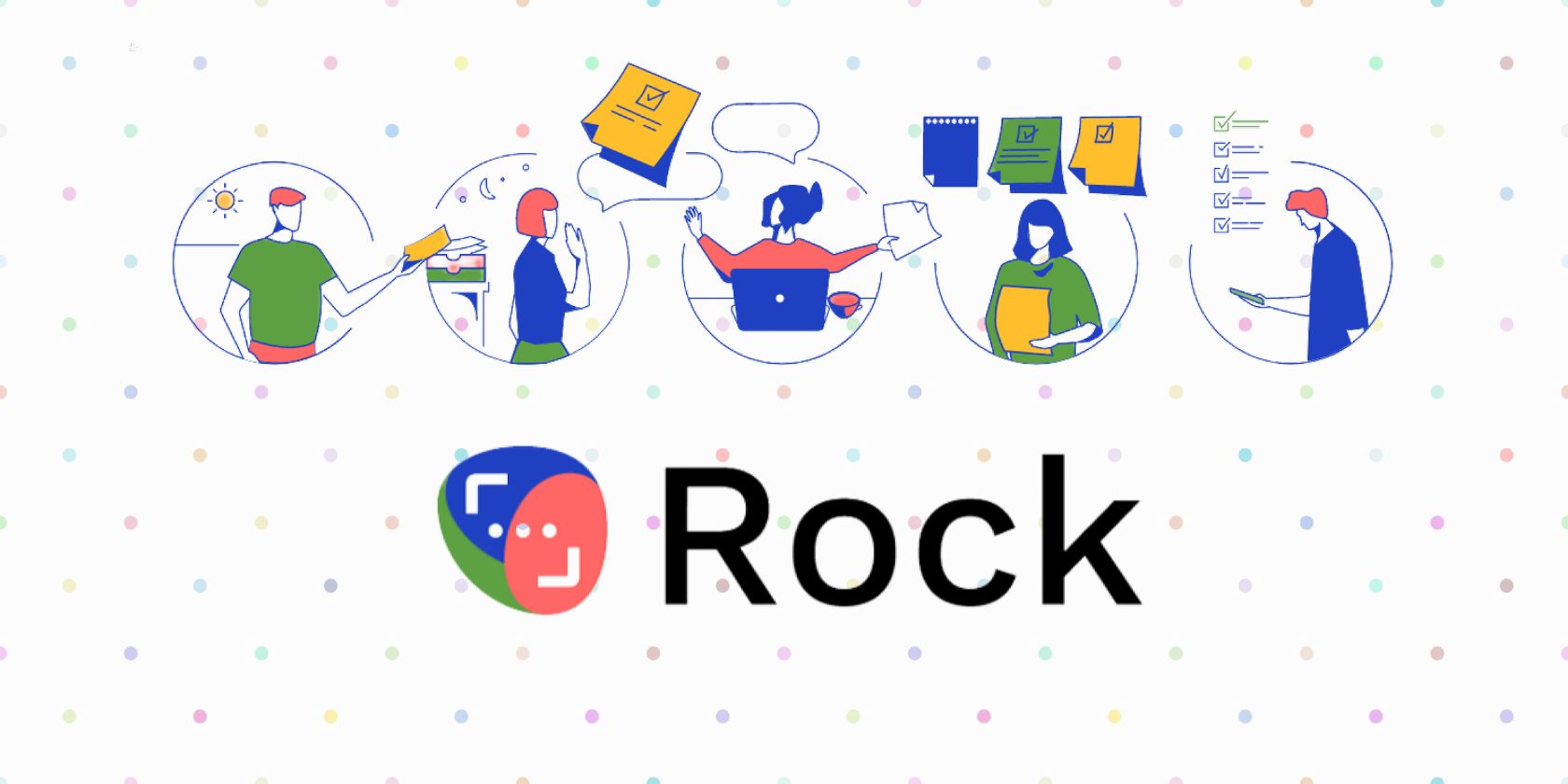 Illustration of teams and Rock app logo