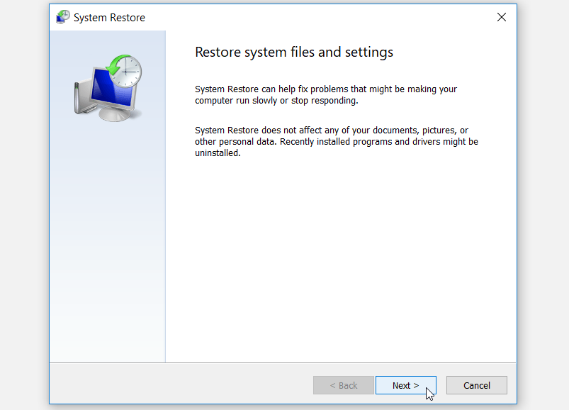 Running System Restore