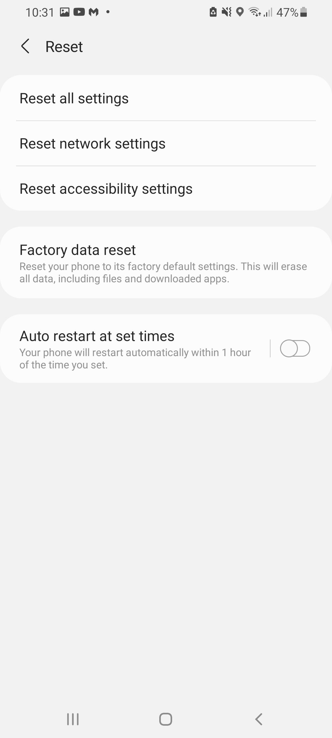 what does reset all settings mean