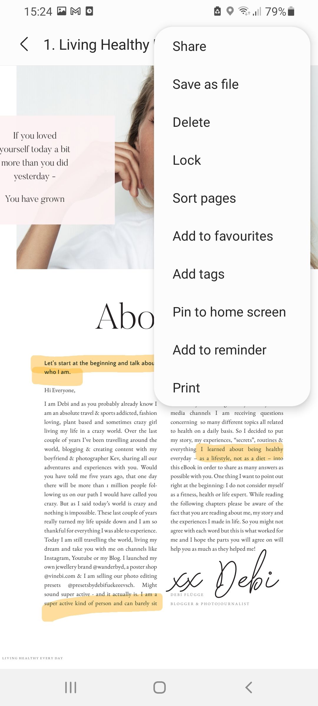 sort pages within Samsung Notes app