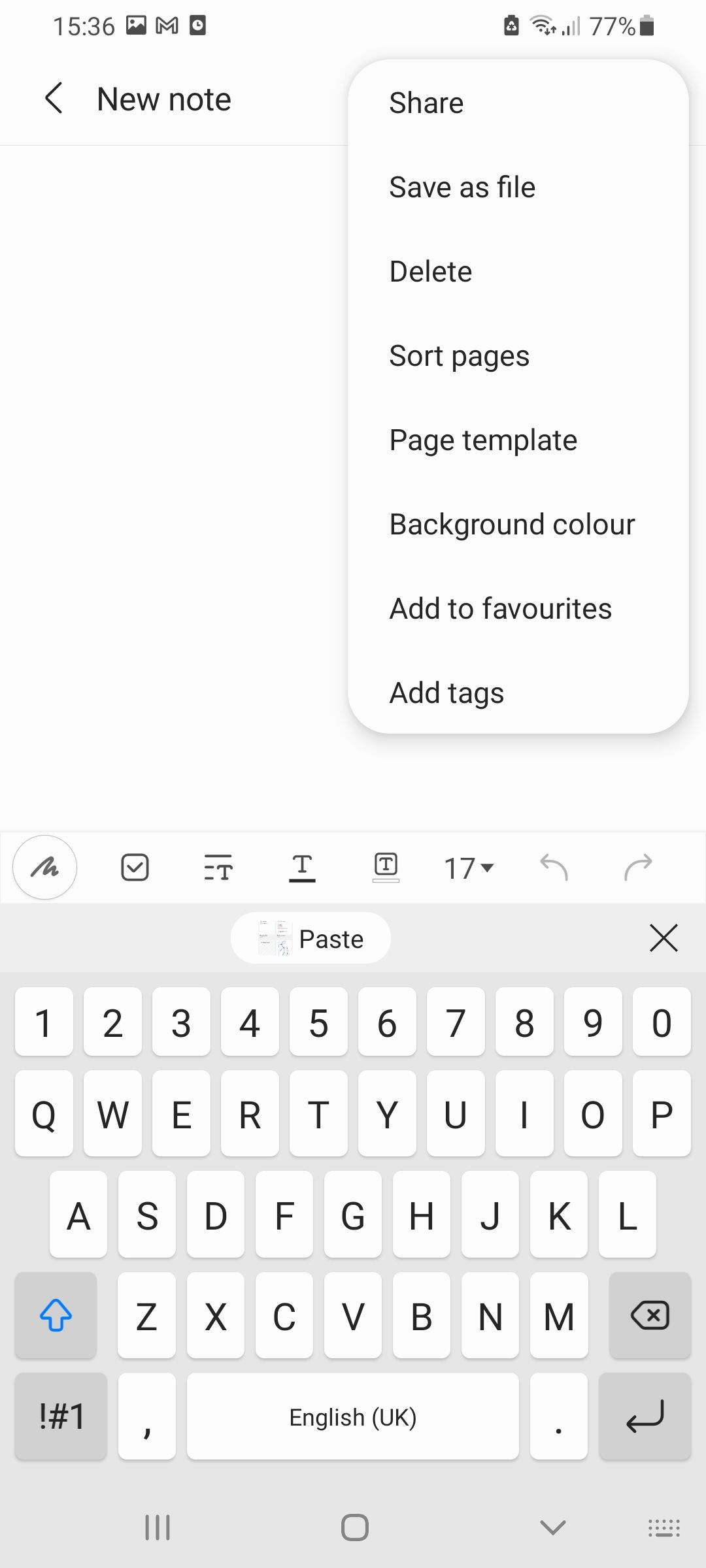 Samsung Notes Page Template Option
