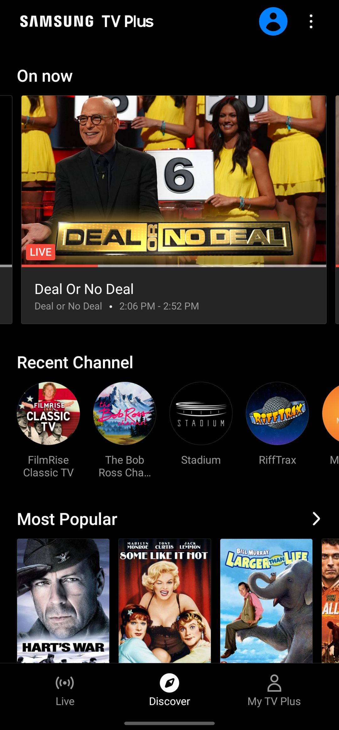 Samsung TV Plus Android App Discover Tab