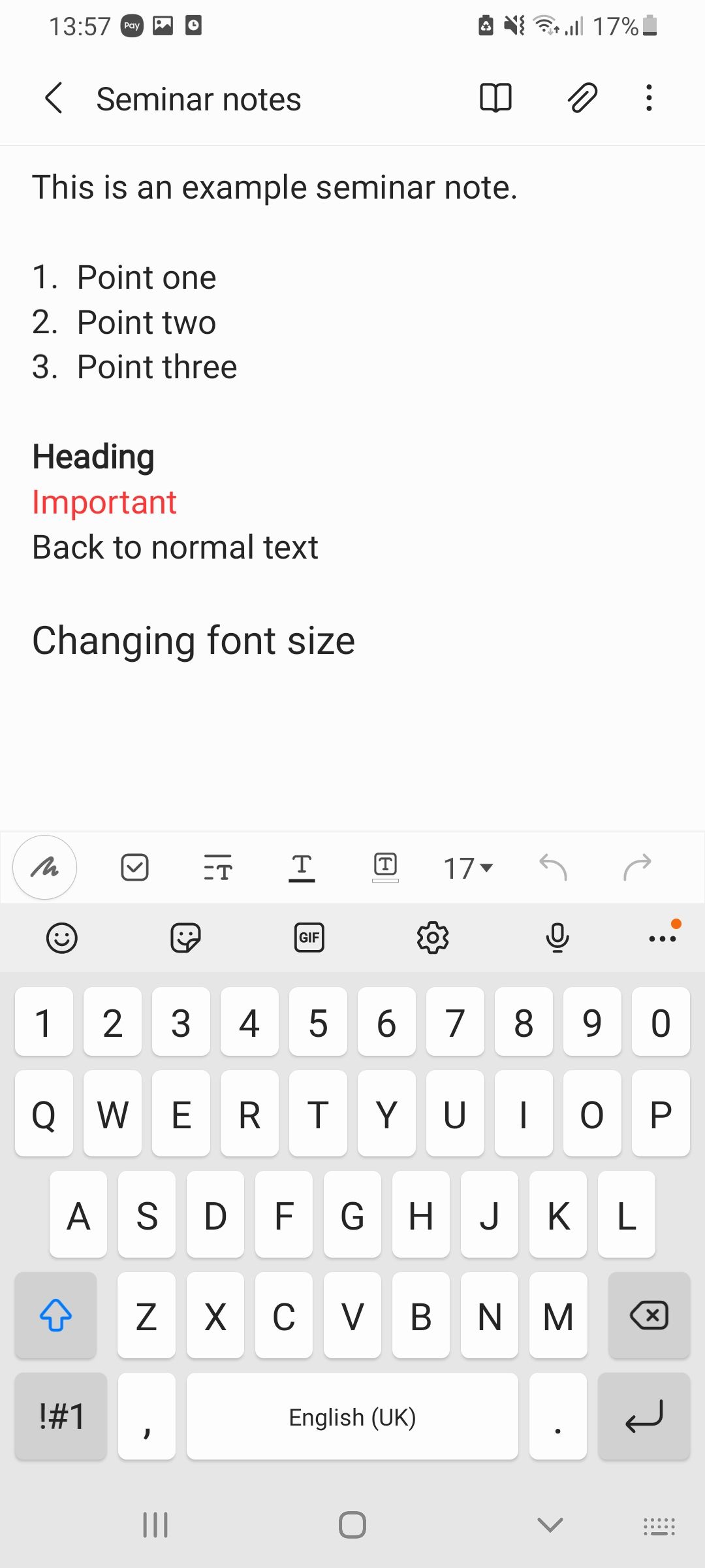 Move the toolbar in Samsung Notes app