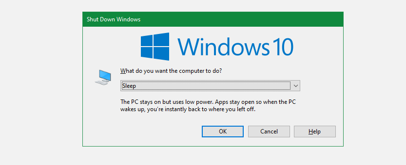 Shut Down Sleep Windows Dialog Box