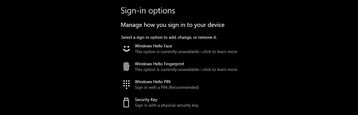 Sign in options from Windows Hello