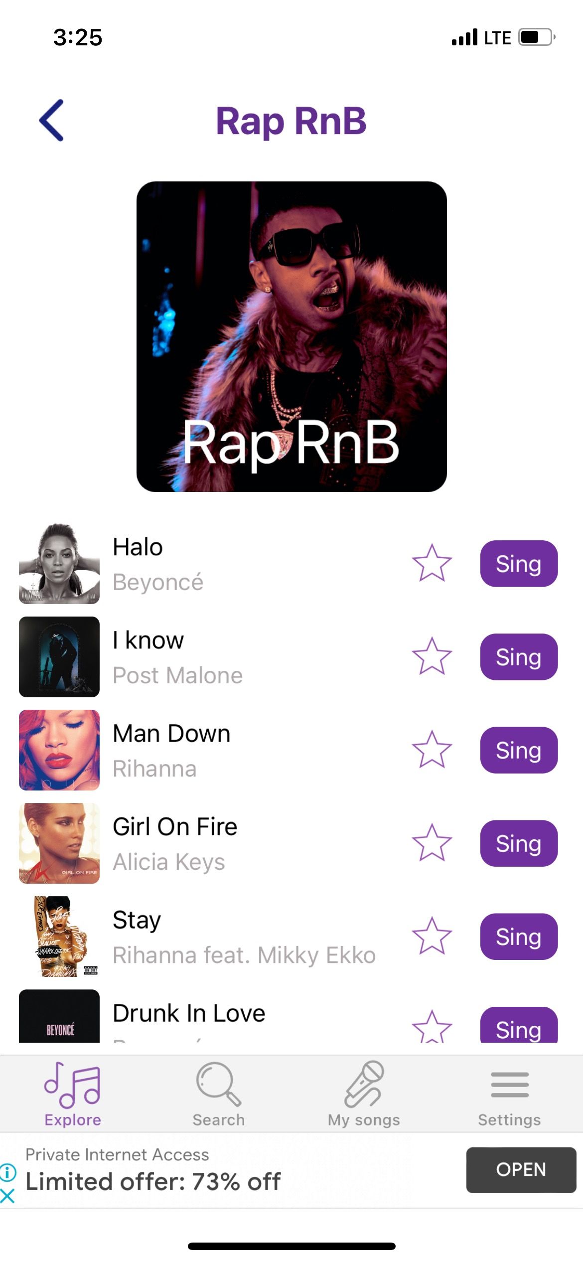Lista de músicas de rap em Sing Karaokê para iPhone