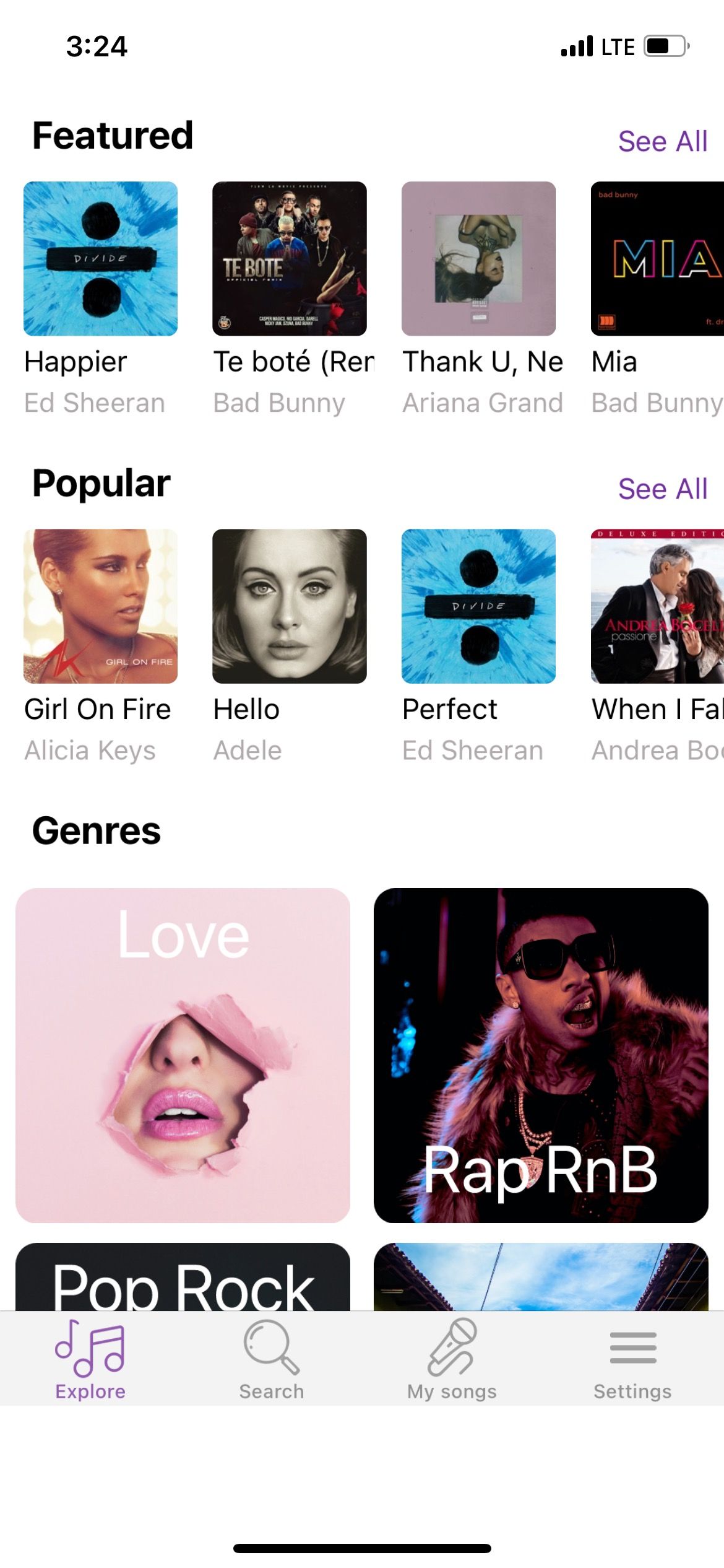 Músicas e gêneros em Sing Karaokê para iPhone