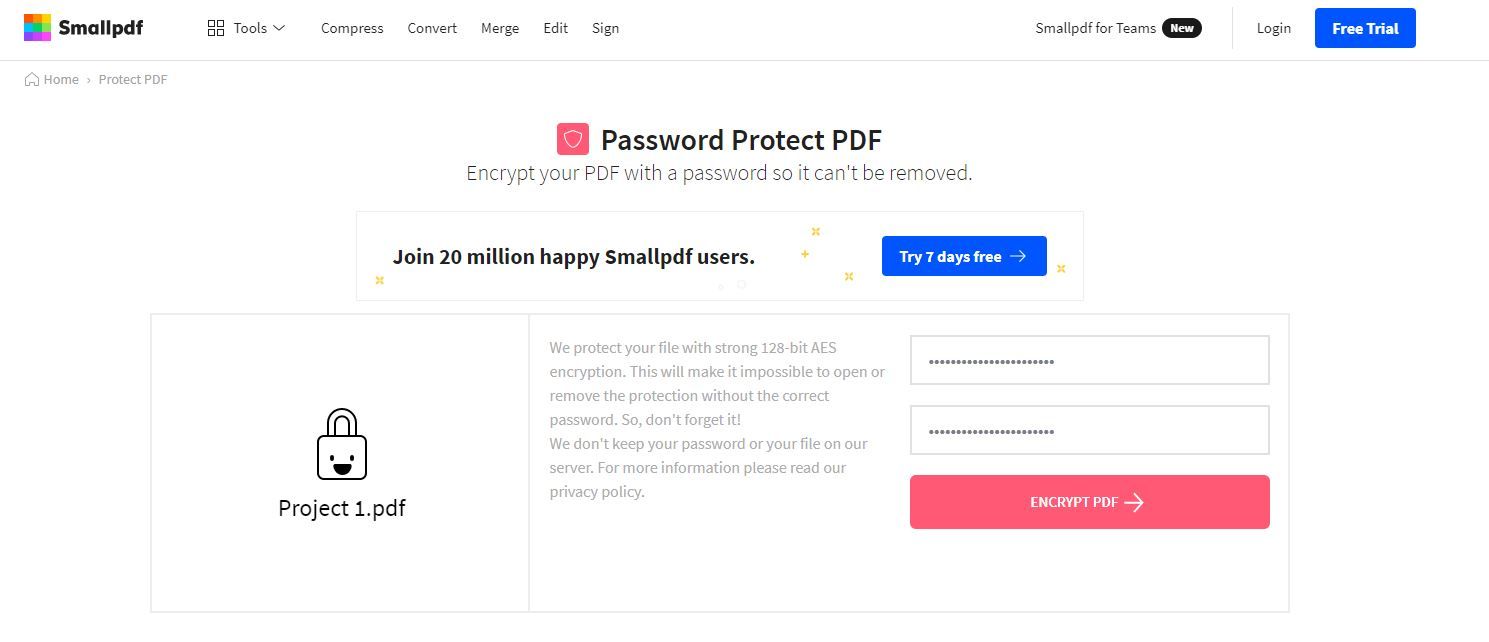 SmallPDF choose your password