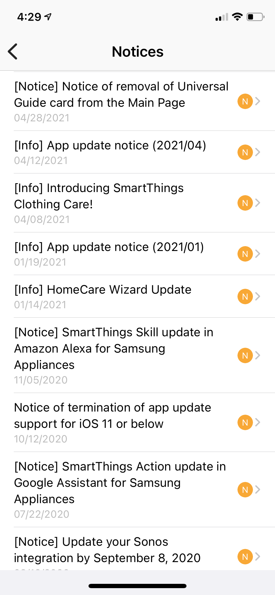 SmartThings History App Notices