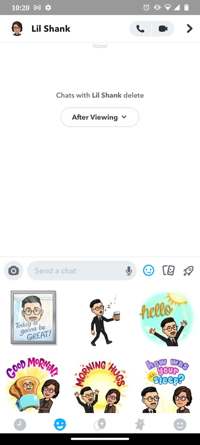 The Bitmoji selection in Snapchat Messenger