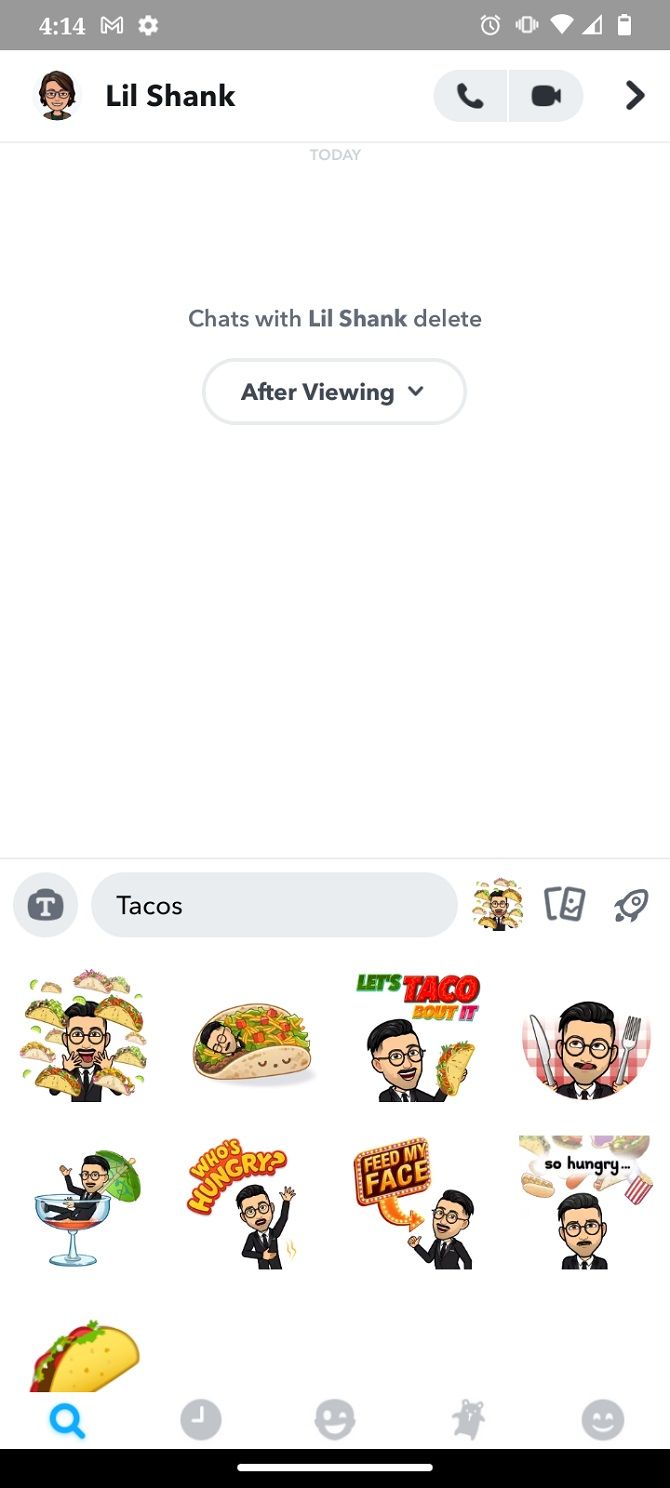 Viewing Snap emotes recommended from text