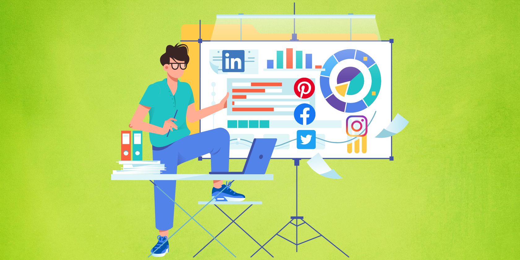 Illustration of social media metrics analysis in whiteboard