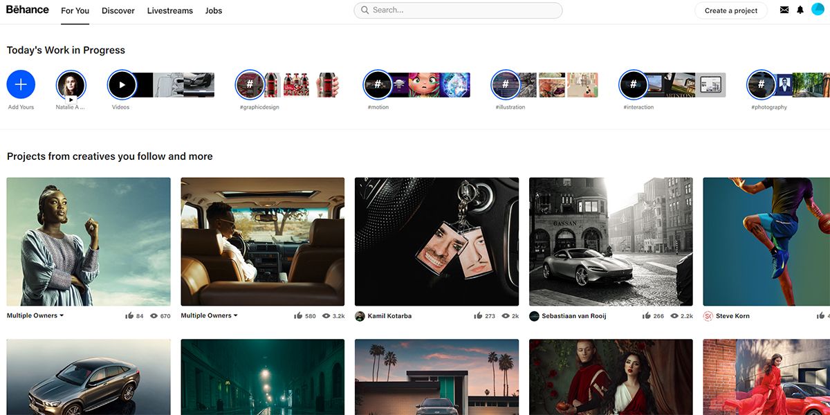 Visualization of Behance profile for social media of photographers