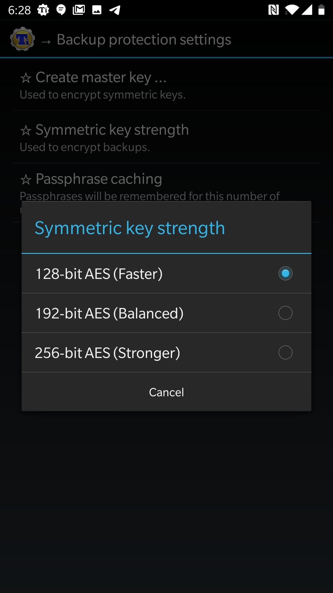 Encryptiopn settings strength