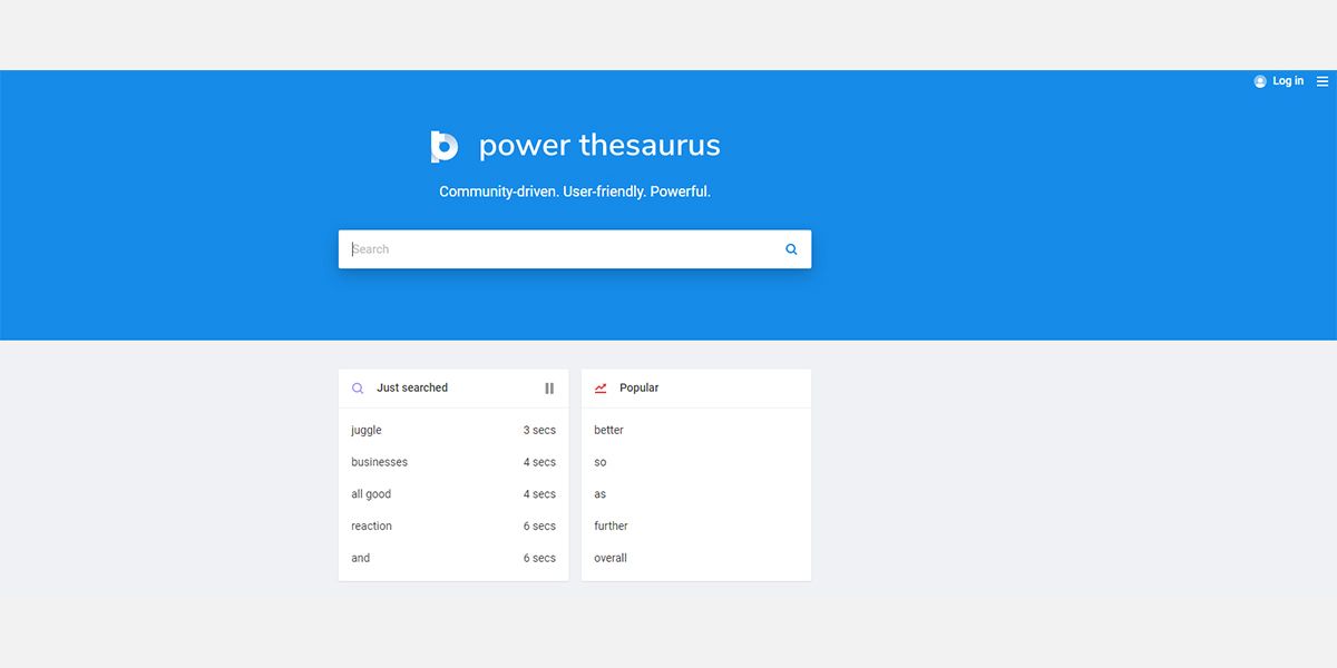 Snapshot of Power Thesaurus website