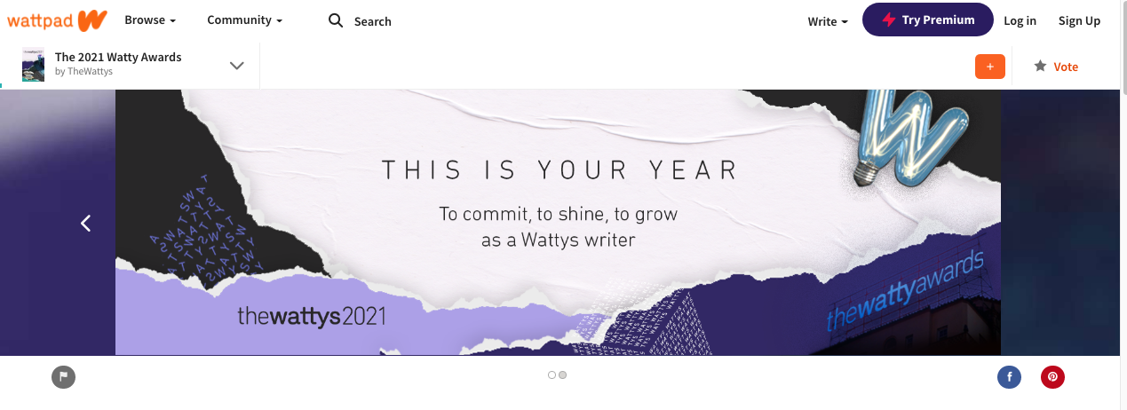 Wattys Awards 2021 pledge screenshot