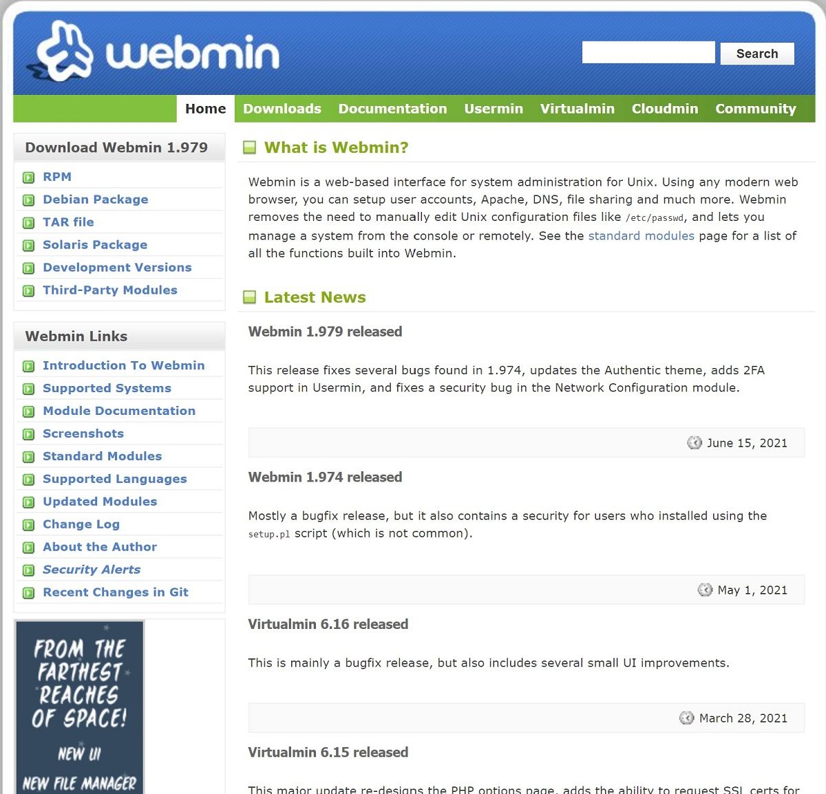 Outil d'administration système Webmin Linux