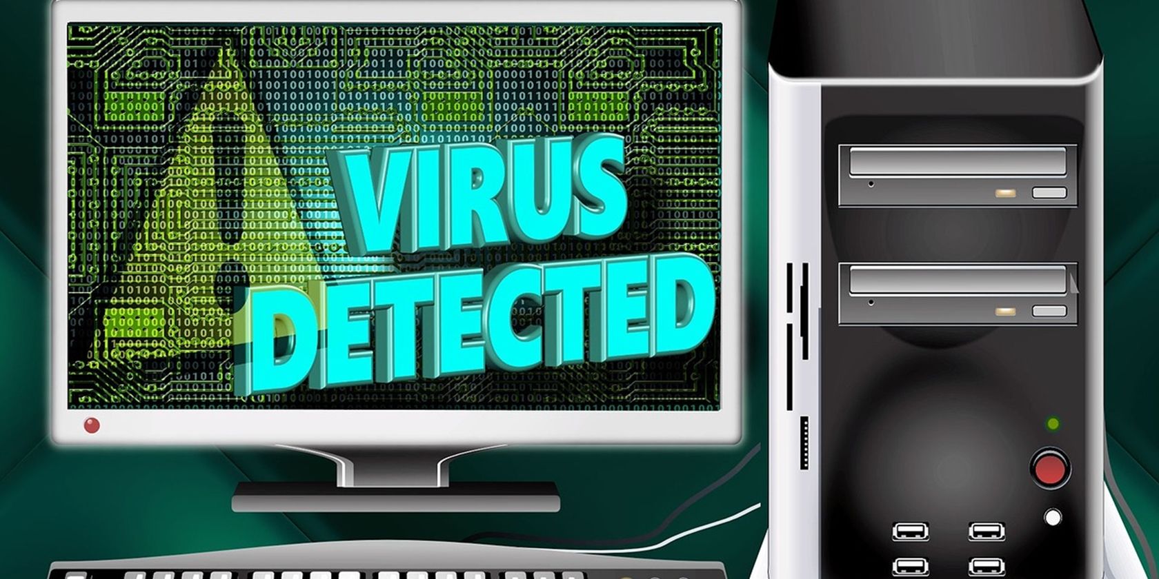 Virus detected sign on a computer.