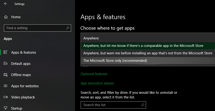 Windows 10-Choose Where to Get Apps