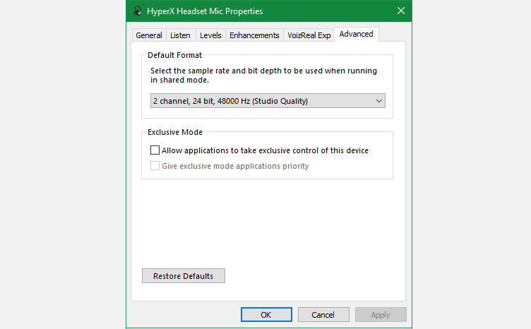 Windows Mic Exclusive Control