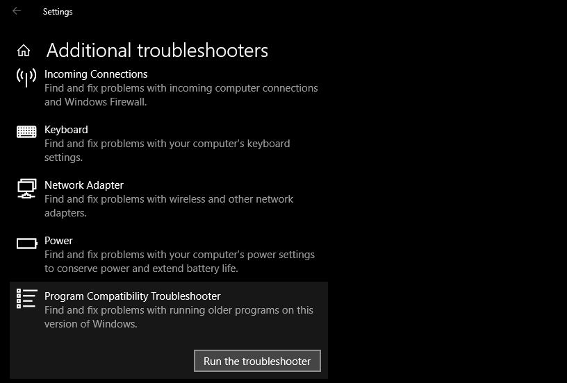 Windows Program Compatibility Troubleshooter 2021