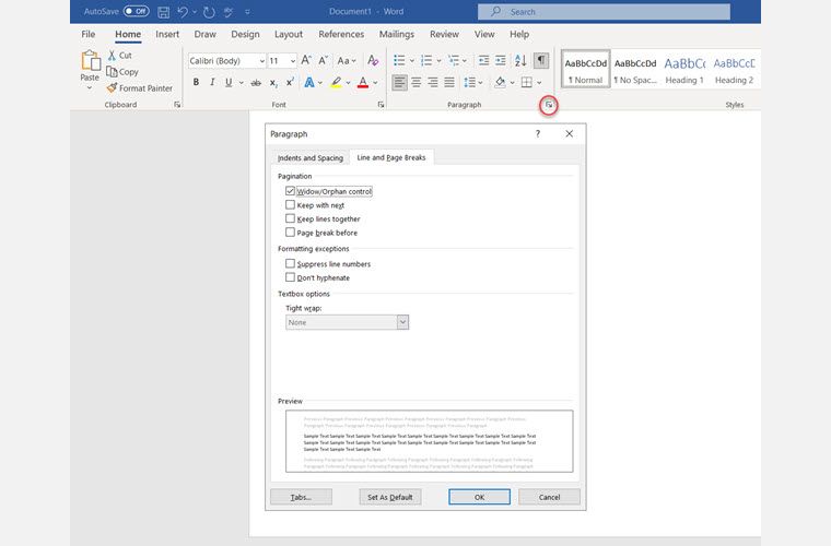 Paragraph Settings in Word