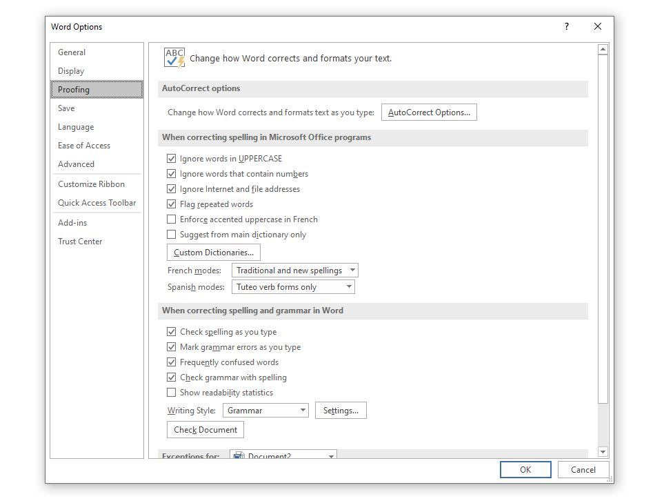 proofing in Microsoft Word