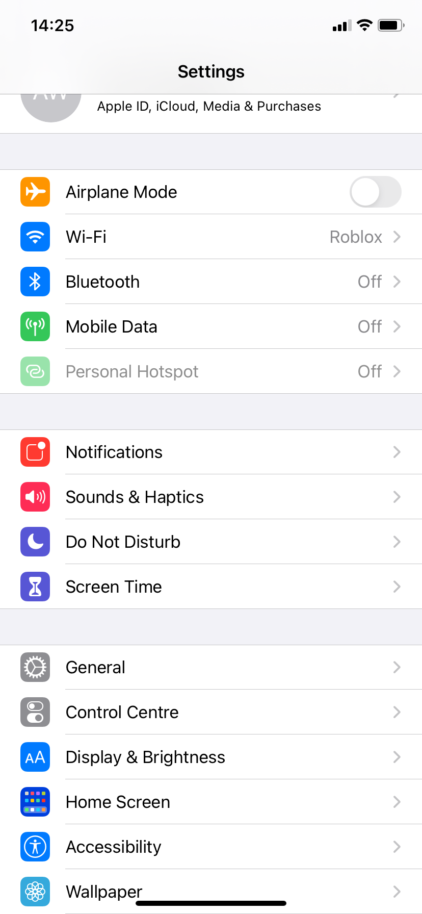 Inside the Settings app in iOS