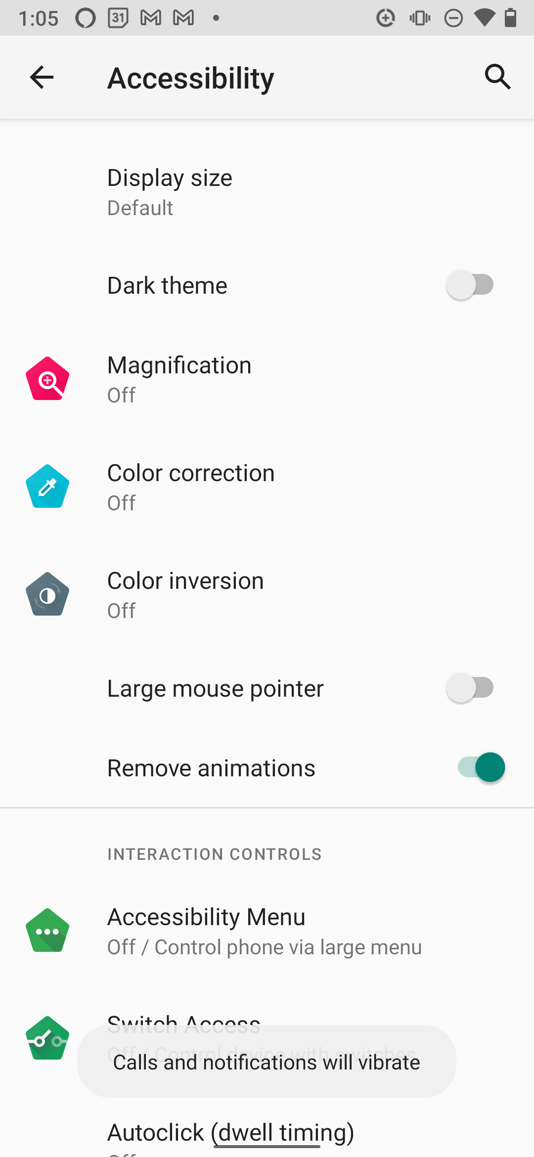 accessibility settings android 10 color inversion