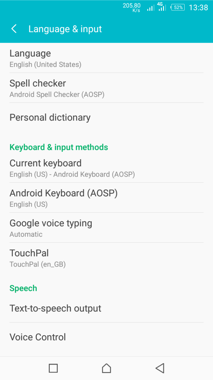 Android Language & input menu in English