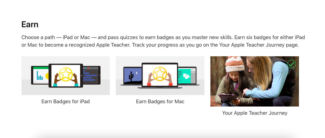 Screenshot showing the Earn section of the Apple Teacher section