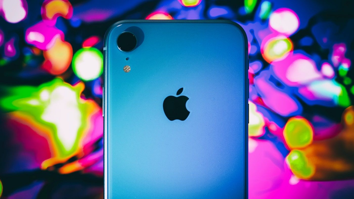 The back of a blue iPhone XR