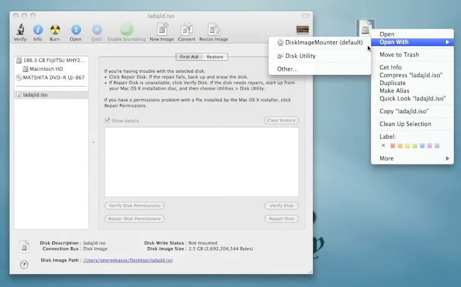 How to burn disk image in macOS