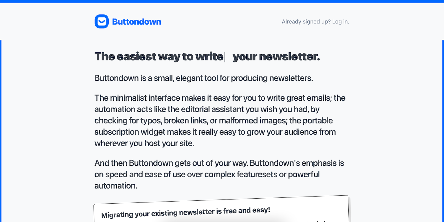 buttondown - I 6 migliori strumenti di newsletter via email che ti aiuteranno a far crescere il tuo pubblico