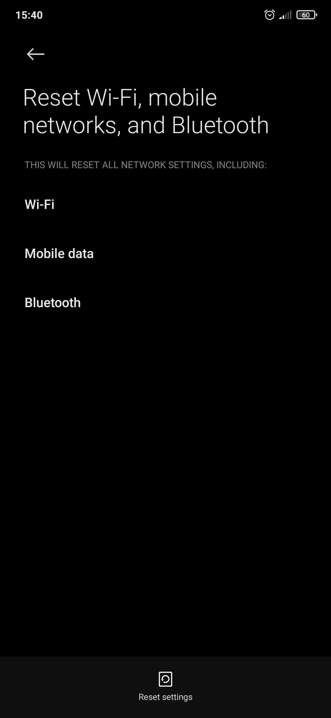 Reset network settings on Android