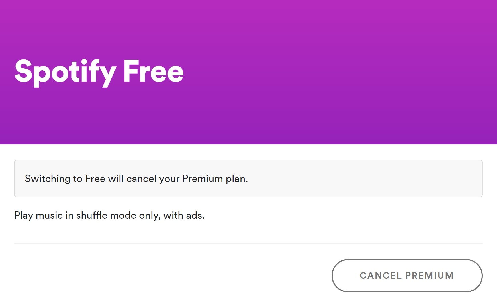 Option to cancel Spotify subscription